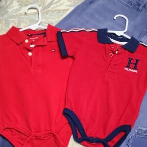 Tommy Hilfiger Red Polo Bodysuits with Navy Trim - 2-Pack